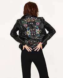 Image 5 Of Leather Embroidered Jacket With Metallic Details From Zara Embroidered Leather Jacket Black Shirts Women Embroidered Leather
