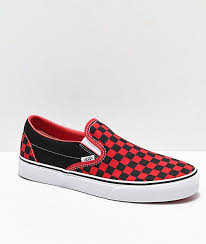Black And Grey Slip On Vans Vans Slip On Black Formula Red Checkerboard Skate Shoes Zumiez Vans Slip On Slip On Sneakers Vans Slip On Black