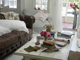 Shabby Chic And Leather Sofa Love The Look With The Other Chair Behind And Off To The Side Chic Living Room Decor Shabby Chic Living Room Chic Living Room