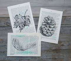 Book Art Natural Pictures Set Nature Prints Recycled Paper Etsy Book Art Nature Prints Pen Illustration