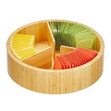 mDesign Bamboo Wood Lazy Susan Spinner Rotating Organizer for Kitchen