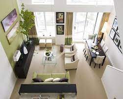 Living Room Green Loveseat White Armchair Stool Glass Window Coffee Table Black Tele Living Room Dining Room Combo Elegant Living Room Small Living Room Design
