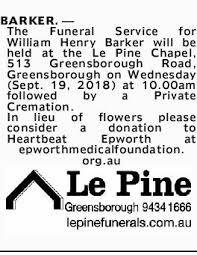 Thank you so very much. Barker Funeral Notices Melbourne My Tributes