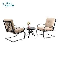 Phi Villa Patio Big X Design C Spring Metal Lounge Cushioned Chairs And Bistro Table Set Cafe Furniture Seat Patio Furnishings Cafe Furniture Lounge Cushions