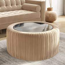 Use them as extra living room seating, or position them in front of the sofa or sectional as a footrest. Round Beige Velvet Ottoman Storage Coffee Table Clio Furniture123