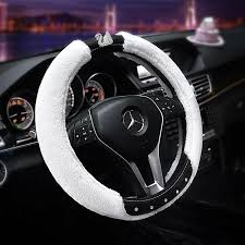 Black And White Steering Wheel Cover Black Leather And Sherpa Fur Wool Steering Wheel Cover With Bling Swan Great For Winter Steering Wheel Cover Wheel Cover Steering Wheel