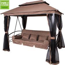 Outsunny, 3 posti, convertibile a letto. Gazebo Parasole Da Giardino Con Dondolo Letto E Zanzariere 3 Posti Enrico Coveri Bakaji