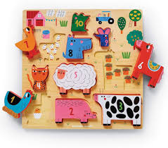Building & stacking wooden toys for babies and toddlers. 123 Barnyard Wooden Stacking Puzzle Crocodile Creek