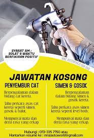 Hello saya melven ingin mencari kerja kosong di mr d.i.y.boleh hubungi saya kalau masih ada kekosongan…0149273140. Jawatan Kosong Bengkel Kereta Malaycder