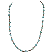 Turquoise Nuggets Necklace Heishi Beads Native American Sterling Silver Beads Clasp 24 Inches Nugget Necklace Sterling Silver Bead Necklace