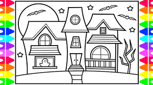 It can also be used as a template sheet for halloween decorating projects. How To Draw A Haunted House For Kids Haunted House Drawing Haunted House Coloring Page Youtube
