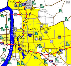 Description, sponsored by louisiana national bank with insets of gonzales, denham springs, zachary, lsu, official parish map. Baton Rouge Aaroads