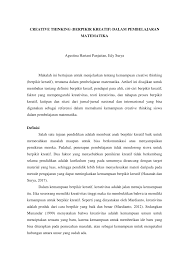 Pdf Creative Thinking Berpikir Kreatif Dalam Pembelajaran Matematika