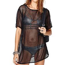 Beach Coverup Fishnet Oversized T Shirt Short Sleeve Lace Shirt Fashion White Fishnet Top