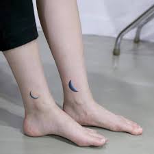 Matching Crescent Moon Tattoos On Inner Ankles For A Couple Or Two Best Friends Moon Tattoo Matching Tattoos Moon Tattoo Designs