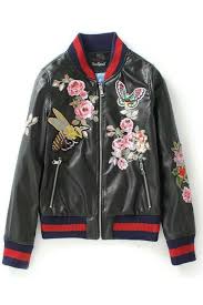 Black Butterfly Floral Embroidery Leather Bomber Jacket Leather Jackets Women Bomber Jacket Women Womens Black Leather Jacket