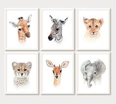 Safari Nursery Decor Wall Art Animal Nursery Prints Set 6 Etsy Nursery Animal Prints Safari Nursery Decor Baby Animal Prints Nursery