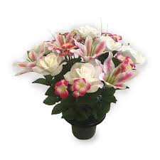 Kislohum artificial hydrangea flowers heads 10 teal hydrangea silk flowers head for wedding centerpieces bouquets diy floral decor home decoration with long stems 4.4 out of 5 stars 5,021 $15.99 $ 15. Large Lily Rose Grave Pot Buy Online At Qd Stores