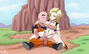 pinkpawg, android 18, kuririn, dragon ball, dragonball z, animated,  animated gif, 1boy, 1girl, bald, blinking, blonde hair, blue eyes, bouncing  breasts, breast sucking, breasts, breasts out, clitoral hood, clothed sex,  clothes pull,