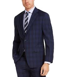 Navy blue pin striped mens suit from specialist tailor shop greenwoods. Michael Kors Men S Classic Fit Airsoft Stretch Navy Blue Plaid Suit Jacket Reviews Blazers Sport Coats Men Macy S