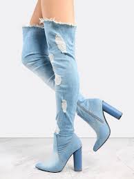 2017 Light Blue Denim Boots Block Heel Over The Knee Boots Heel Boots For Women Boots Block Heel Boots