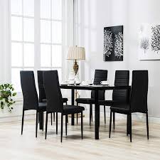 Kitchen Chairs Set Of 6 Dining Chair Black With Steel Frame High Back Pu Leather Dining Table Black Black Dining Room Side Chairs Dining