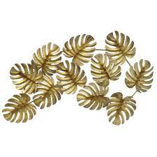 Three Hands Gold Metal Tropical Leaves Wall Decor 10116 The Home Depot Metal Tree Wall Art Leaf Wall Art Metal Tree
