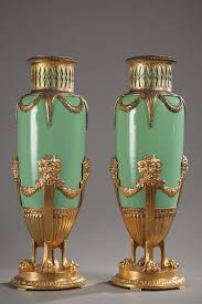 Late 19th Century Green Jade And Gilt Brass Vases Vase Antique Vase Brass Vase