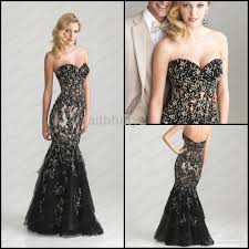 Stunning Strapless Sweetheart Mermaid Tail Gown Kleid Spitze Abschlussball Kleider Schwarz Abschlussball Kleider