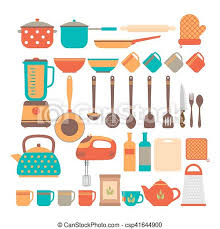 We also have utensil holders, fruit baskets, drawer and fridge organizers, dish racks, and step stools that make working in the kitchen a little easier. Big Set Of Kitchen Utensils Home Appliances For Cooking Vector Illustration Canstock