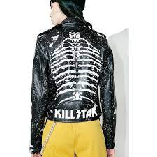 Killstar Gimme Bones Biker Jacket 248 Liked On Polyvore Featuring Outerwear Jackets Zip Jacket Killstar Clothing Biker Jacket Vegan Leather Moto Jacket