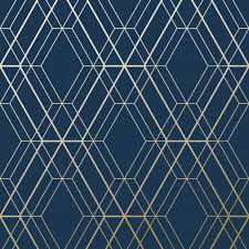 Metro Diamond Geometric Wallpaper Navy Blue And Gold Wow003