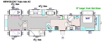 6 slide out fifth wheel bunkhouse. 49 Foot Fifth Wheel 5 Slide Outs Corner Kitchen With Table And Chairs Fireplace Corner Tub Shower Rv Floor Plans Corner Tub Shower Combo Tiny House Camper
