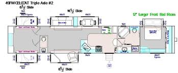 The 37mb offers a washer/dryer option in a closet in the bedroom while the 39bh and 39t2 both place the washer/dryer closet in the private master bathroom at the rear of the motorhome. 49 Foot Fifth Wheel 5 Slide Outs Corner Kitchen With Table And Chairs Fireplace Corner Tub Shower Comb Rv Floor Plans Bunkhouse Floor Plans Bunkhouse Plans