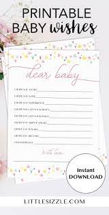 Sweet Shower Wishes For Baby Printable Hearts And Stars Wishes For Baby Wishes For Baby Cards Baby Girl Diy