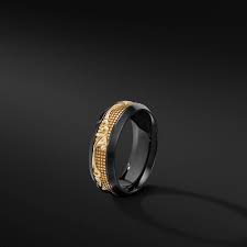 David Yurman Waves Band Ring In Black Titanium With 18k Yellow Gold No Stones 10 Mens Gold Wedding Band Mens Wedding Rings Men S Rings