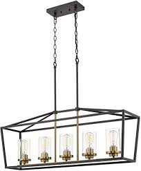 Emliviar Modern 5 Light Kitchen Island Pendant Light Fixture Linear Pendant Lighting Black And Gold Finish With Clear Glass Shade P3033 5lp Amazon Com