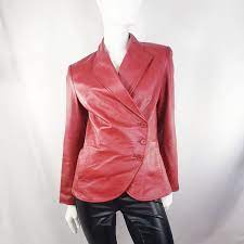 Vintage Red Leather Jacket Side Buttons Small Etsy Red Leather Jacket Leather Jacket Long Leather Coat