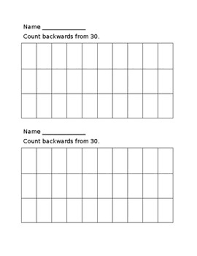 counting backwards from 30 fill in chart