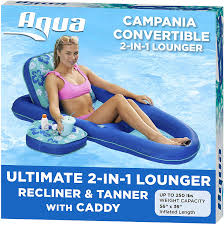 Can i kick back and relax in style? Amazon Com Aqua Campania Ultimate 2 In 1 Recliner Tanner Pool Lounger With Adjustable Backrest And Caddy Inflatable Pool Float Teal Hibiscus Azl14856 Toys Games