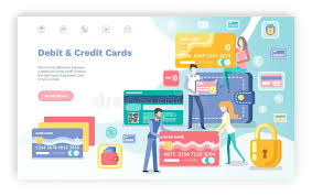 A debit card is no more than an atm card, and when you use it. Credit And Debit Cards People In Bank Website Stock Vector Illustration Of Percent Lady 152112786