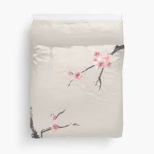 Beautiful printed cherry blossoms, in lilac hues, grace the top of the oversized duvet cover and sakura embroidered shams for a gorgeous floral and globally inspired and cottage look. Cherry Blossom Duvet Covers Redbubble