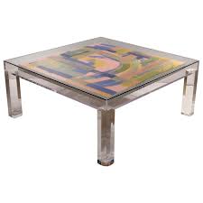Modern glass top coffee and dining tables with colored bases modernand ery srtful example of unique glass coffee table. Custom Modern Glass Top Clear Lucite Display Coffee Table For Sale At 1stdibs