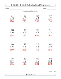 The Multiplying 2 Digit By 1 Digit Numbers Large Print A Math Worksheet Page 2 Multiplication Math Worksheet Multiplication Worksheets