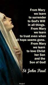 From Mary We Learn To Surrender To God S Will In All Things From Mary We Learn To Trust Even When All Hope S Saint Quotes Catholic Catholic Prayers Catholic