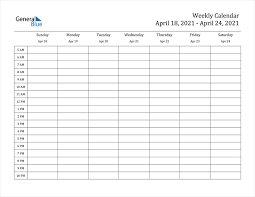 Weekly calendar for april 18 to april 24, 2021. Weekly Calendar April 18 2021 To April 24 2021 Pdf Word Excel