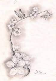 Black And Grey Cherry Blossom Flowers With Butterflies Tattoo Design Jpg 1 113 1 600 Pixels Cherry Tattoos Cherry Blossom Tattoo Blossom Tattoo