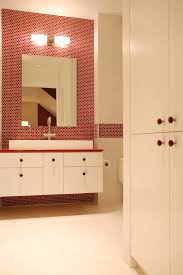 Check out our farmhouse bathroom vanity selection for the very best in unique or custom, handmade pieces from our bathroom vanities shops. Red Bathroom Vanity Contemporary With Lighting Nickel Lights