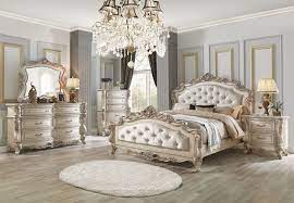 Acme 27440q 4 Pc Gorsedd Antique White Finish Wood Queen Bedroom Set Decorative Carvings Tufted Accents Bedroom Sets Queen Bedroom Set Traditional Bedroom Sets