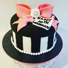Birthday Cake For Her Images Girly Black White And Pink Striped Bow Birthday Cake For Her
